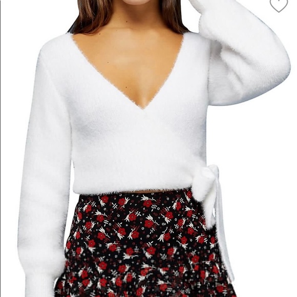 Topshop Sweaters - White/ivory wrap top sweater